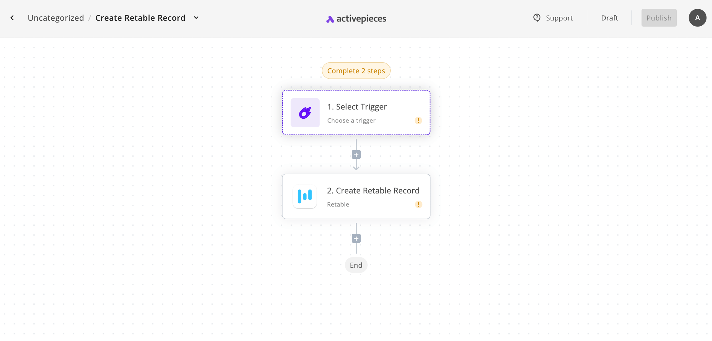 create activepieces flow for Retable integration